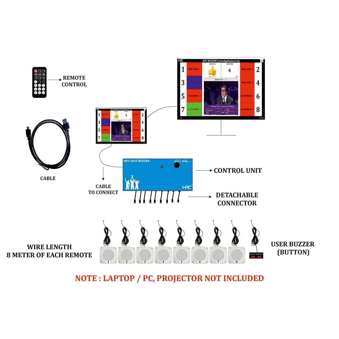 Remote Buzzer System 8- Player quiz game buzzer system with Windows application, question ...